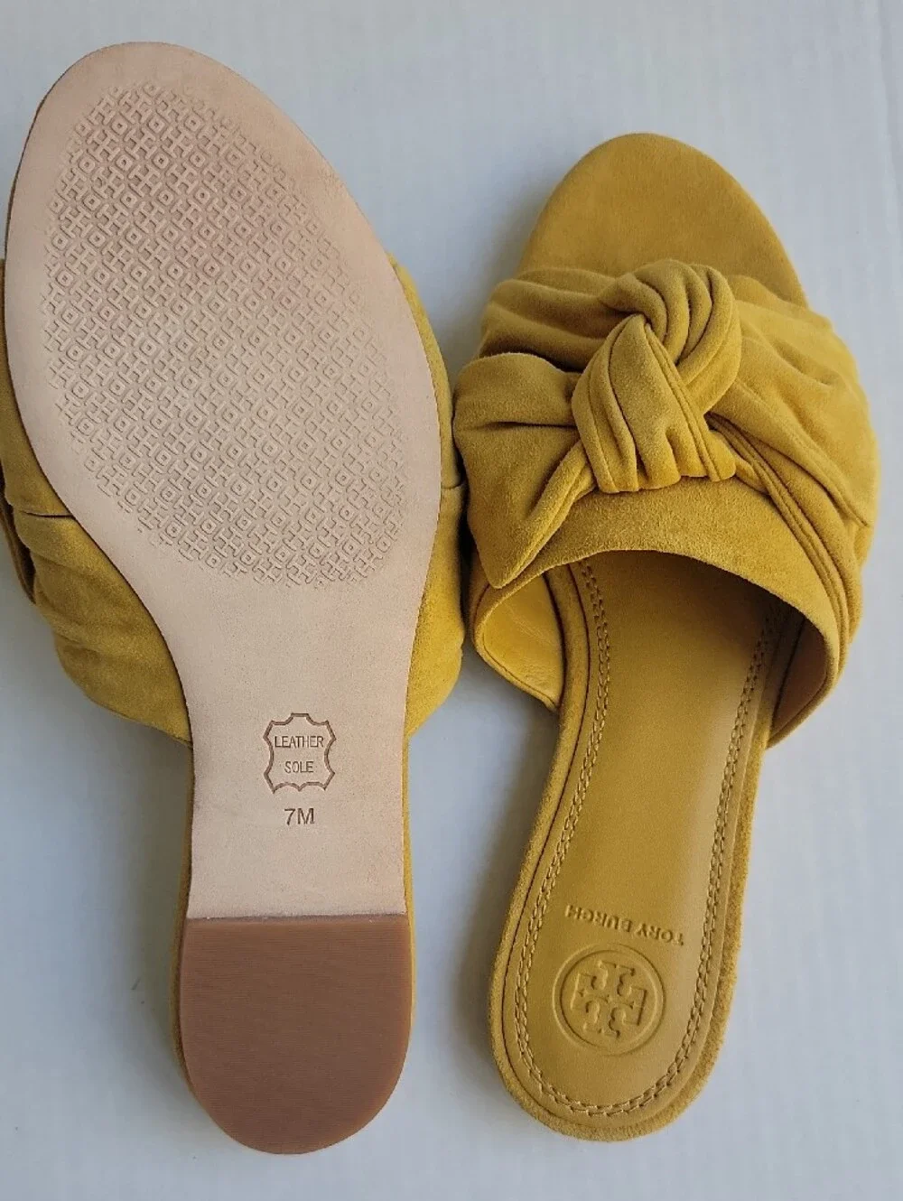 Tory Burch Yellow Knotted Suede Slide Mules